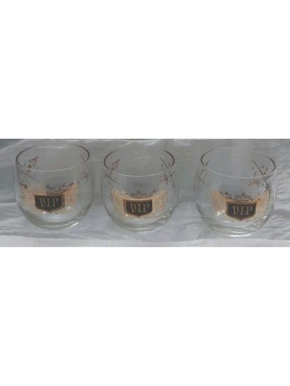 MCM VIP Gold Crest Roly Poly Cocktail Glasses - Set of 3 Vintage 22K Gold